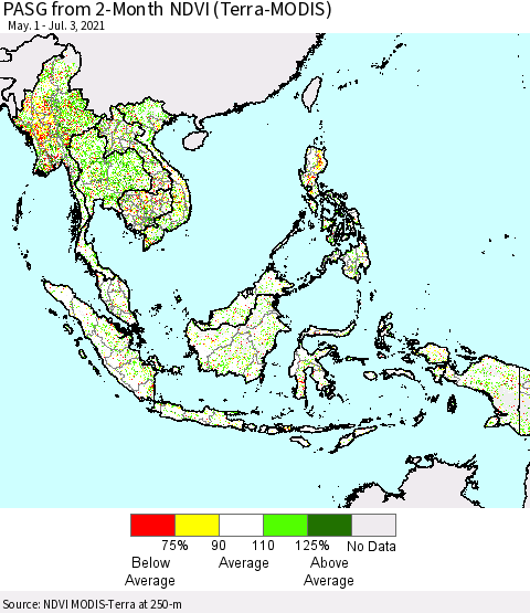 South East Asia PASG from 2-Month NDVI (Terra-MODIS) Thematic Map For 6/26/2021 - 7/3/2021