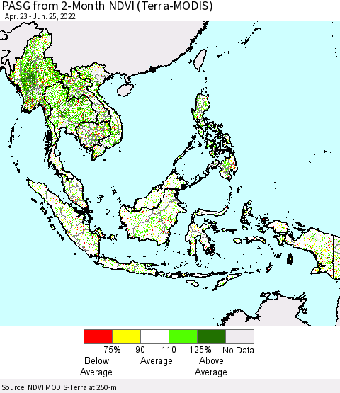 South East Asia PASG from 2-Month NDVI (Terra-MODIS) Thematic Map For 6/18/2022 - 6/25/2022