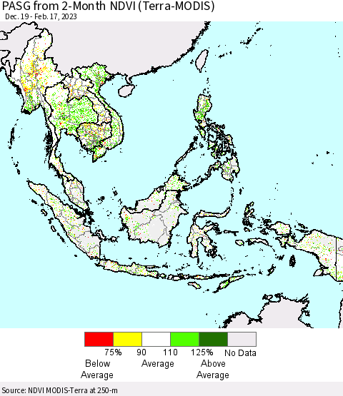 South East Asia PASG from 2-Month NDVI (Terra-MODIS) Thematic Map For 2/10/2023 - 2/17/2023