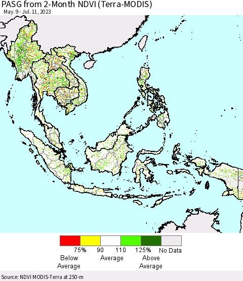South East Asia PASG from 2-Month NDVI (Terra-MODIS) Thematic Map For 7/4/2023 - 7/11/2023