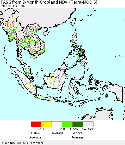 South East Asia PASG from 2-Month Cropland NDVI (Terra-MODIS) Thematic Map For 5/25/2021 - 6/1/2021