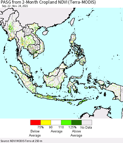 South East Asia PASG from 2-Month Cropland NDVI (Terra-MODIS) Thematic Map For 11/17/2021 - 11/24/2021