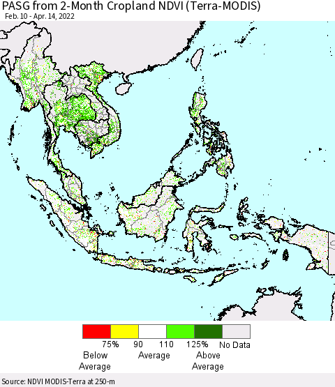 South East Asia PASG from 2-Month Cropland NDVI (Terra-MODIS) Thematic Map For 4/7/2022 - 4/14/2022