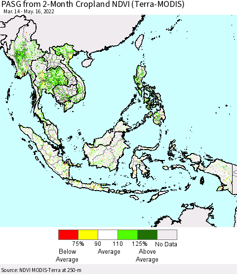 South East Asia PASG from 2-Month Cropland NDVI (Terra-MODIS) Thematic Map For 5/9/2022 - 5/16/2022