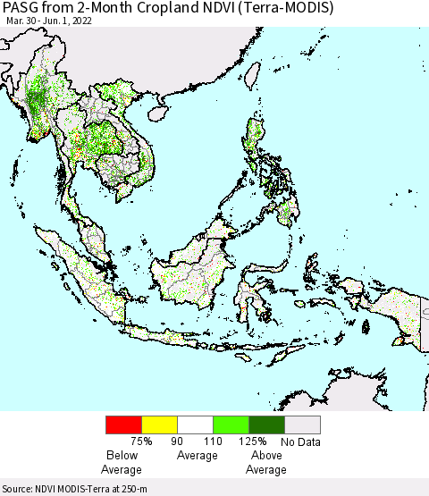 South East Asia PASG from 2-Month Cropland NDVI (Terra-MODIS) Thematic Map For 5/25/2022 - 6/1/2022