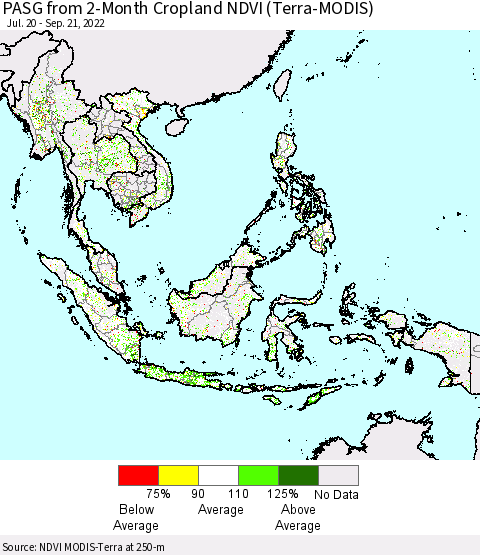 South East Asia PASG from 2-Month Cropland NDVI (Terra-MODIS) Thematic Map For 9/14/2022 - 9/21/2022