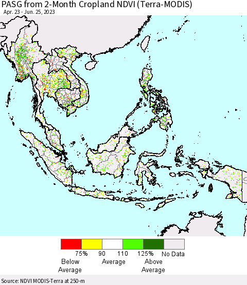 South East Asia PASG from 2-Month Cropland NDVI (Terra-MODIS) Thematic Map For 6/18/2023 - 6/25/2023