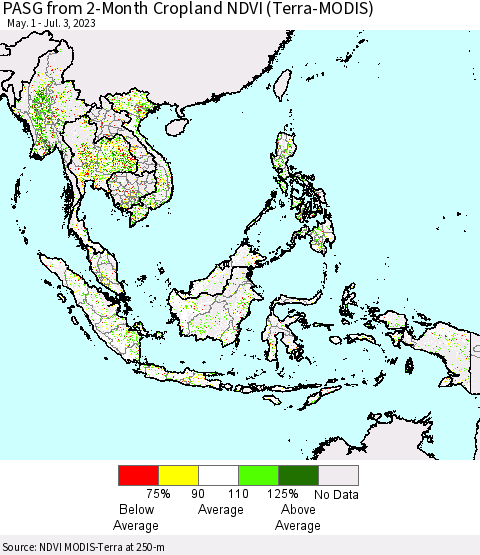South East Asia PASG from 2-Month Cropland NDVI (Terra-MODIS) Thematic Map For 6/26/2023 - 7/3/2023