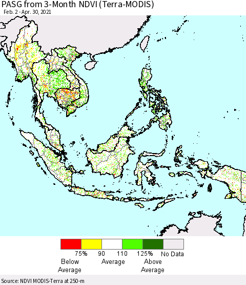 South East Asia PASG from 3-Month NDVI (Terra-MODIS) Thematic Map For 4/23/2021 - 4/30/2021