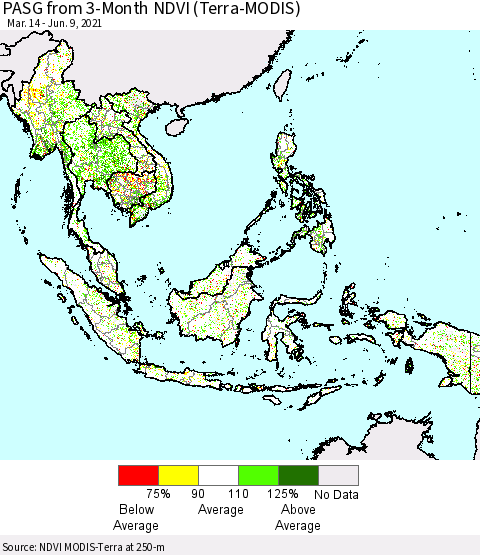 South East Asia PASG from 3-Month NDVI (Terra-MODIS) Thematic Map For 6/2/2021 - 6/9/2021