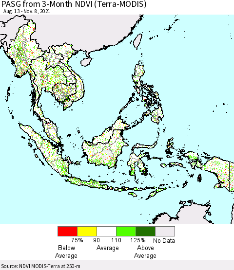 South East Asia PASG from 3-Month NDVI (Terra-MODIS) Thematic Map For 11/1/2021 - 11/8/2021