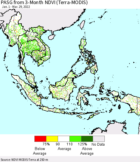 South East Asia PASG from 3-Month NDVI (Terra-MODIS) Thematic Map For 3/22/2022 - 3/29/2022