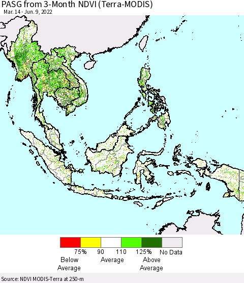 South East Asia PASG from 3-Month NDVI (Terra-MODIS) Thematic Map For 6/2/2022 - 6/9/2022