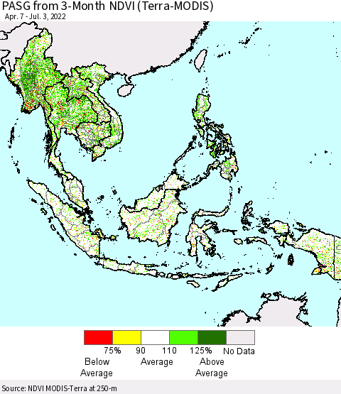 South East Asia PASG from 3-Month NDVI (Terra-MODIS) Thematic Map For 6/26/2022 - 7/3/2022