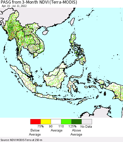 South East Asia PASG from 3-Month NDVI (Terra-MODIS) Thematic Map For 7/4/2022 - 7/11/2022
