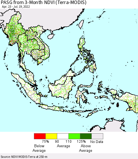 South East Asia PASG from 3-Month NDVI (Terra-MODIS) Thematic Map For 7/12/2022 - 7/19/2022