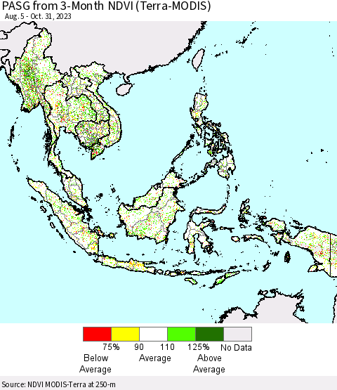 South East Asia PASG from 3-Month NDVI (Terra-MODIS) Thematic Map For 10/24/2023 - 10/31/2023