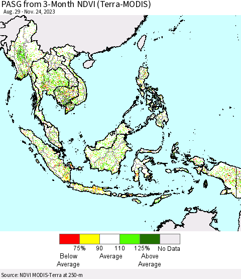 South East Asia PASG from 3-Month NDVI (Terra-MODIS) Thematic Map For 11/17/2023 - 11/24/2023