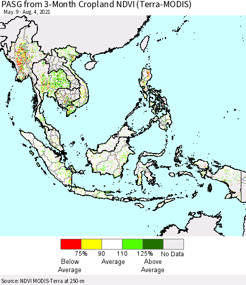 South East Asia PASG from 3-Month Cropland NDVI (Terra-MODIS) Thematic Map For 7/28/2021 - 8/4/2021