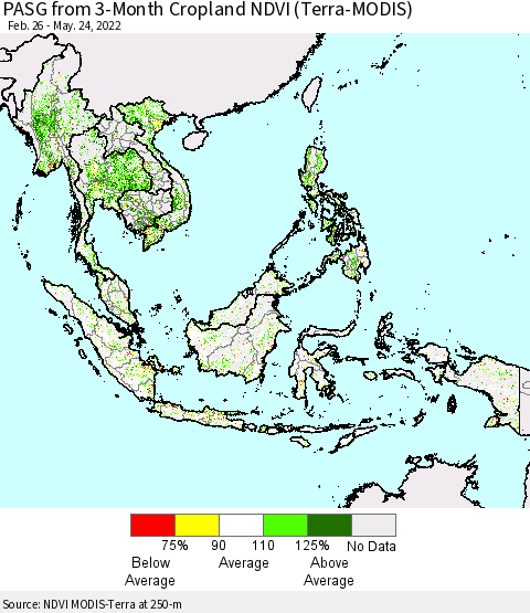 South East Asia PASG from 3-Month Cropland NDVI (Terra-MODIS) Thematic Map For 5/17/2022 - 5/24/2022