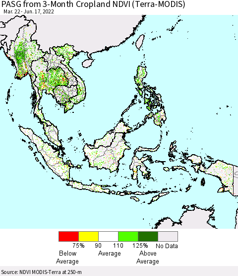 South East Asia PASG from 3-Month Cropland NDVI (Terra-MODIS) Thematic Map For 6/10/2022 - 6/17/2022