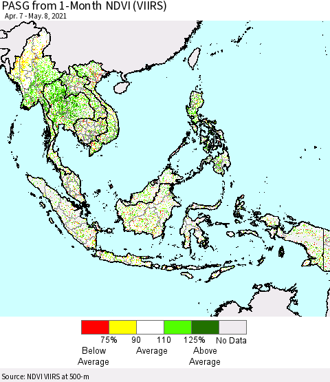 South East Asia PASG from 1-Month NDVI (VIIRS) Thematic Map For 5/1/2021 - 5/8/2021