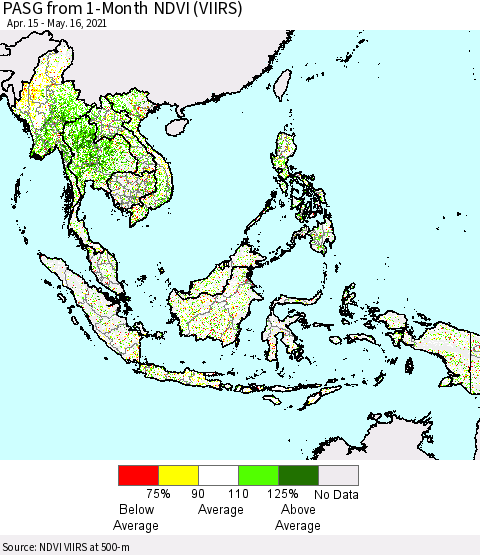 South East Asia PASG from 1-Month NDVI (VIIRS) Thematic Map For 5/9/2021 - 5/16/2021
