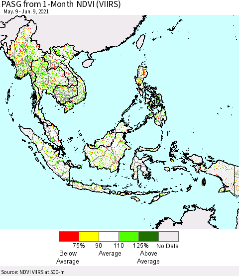 South East Asia PASG from 1-Month NDVI (VIIRS) Thematic Map For 6/2/2021 - 6/9/2021