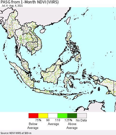 South East Asia PASG from 1-Month NDVI (VIIRS) Thematic Map For 7/28/2021 - 8/4/2021