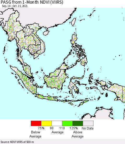 South East Asia PASG from 1-Month NDVI (VIIRS) Thematic Map For 10/8/2021 - 10/15/2021