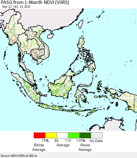 South East Asia PASG from 1-Month NDVI (VIIRS) Thematic Map For 10/16/2021 - 10/23/2021