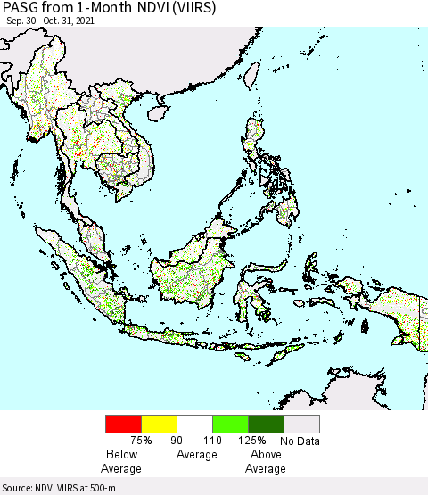 South East Asia PASG from 1-Month NDVI (VIIRS) Thematic Map For 10/24/2021 - 10/31/2021