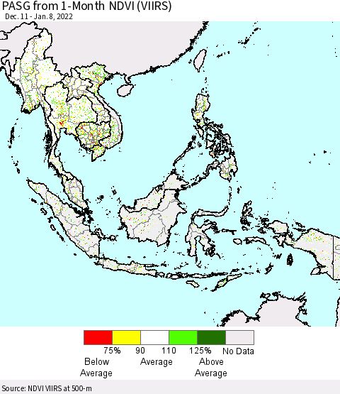 South East Asia PASG from 1-Month NDVI (VIIRS) Thematic Map For 1/1/2022 - 1/8/2022