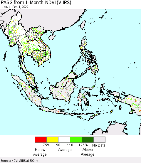 South East Asia PASG from 1-Month NDVI (VIIRS) Thematic Map For 1/25/2022 - 2/1/2022