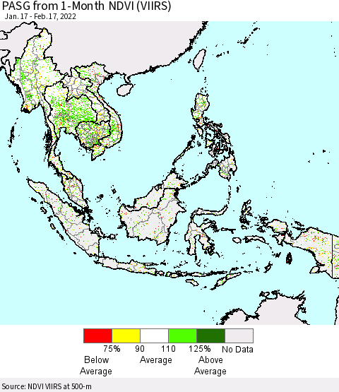 South East Asia PASG from 1-Month NDVI (VIIRS) Thematic Map For 2/10/2022 - 2/17/2022
