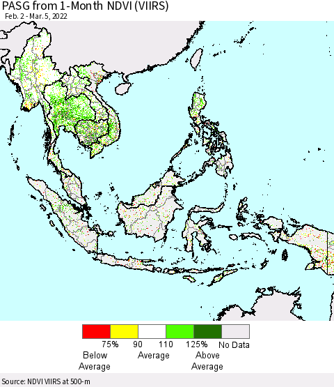 South East Asia PASG from 1-Month NDVI (VIIRS) Thematic Map For 2/26/2022 - 3/5/2022