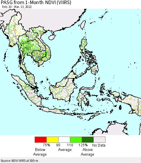 South East Asia PASG from 1-Month NDVI (VIIRS) Thematic Map For 3/6/2022 - 3/13/2022