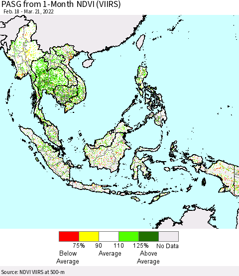 South East Asia PASG from 1-Month NDVI (VIIRS) Thematic Map For 3/14/2022 - 3/21/2022