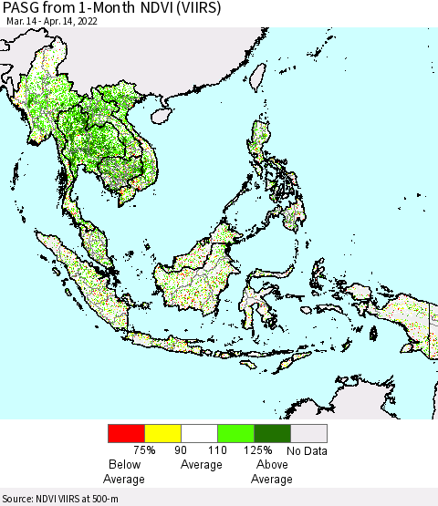 South East Asia PASG from 1-Month NDVI (VIIRS) Thematic Map For 4/7/2022 - 4/14/2022