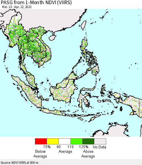 South East Asia PASG from 1-Month NDVI (VIIRS) Thematic Map For 4/15/2022 - 4/22/2022