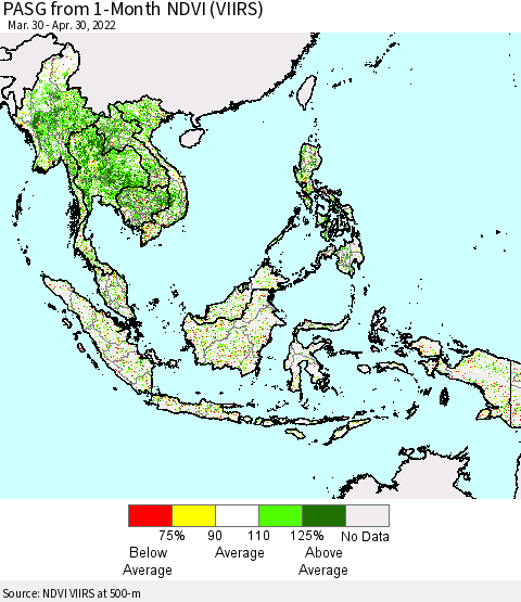 South East Asia PASG from 1-Month NDVI (VIIRS) Thematic Map For 4/23/2022 - 4/30/2022
