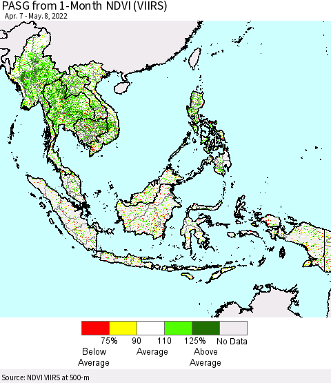 South East Asia PASG from 1-Month NDVI (VIIRS) Thematic Map For 5/1/2022 - 5/8/2022