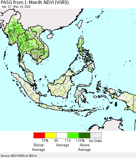 South East Asia PASG from 1-Month NDVI (VIIRS) Thematic Map For 5/9/2022 - 5/16/2022