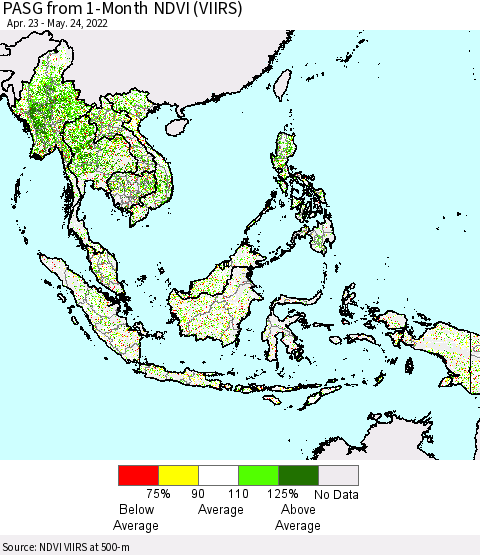 South East Asia PASG from 1-Month NDVI (VIIRS) Thematic Map For 5/17/2022 - 5/24/2022