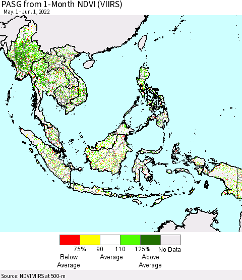 South East Asia PASG from 1-Month NDVI (VIIRS) Thematic Map For 5/25/2022 - 6/1/2022