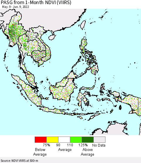 South East Asia PASG from 1-Month NDVI (VIIRS) Thematic Map For 6/2/2022 - 6/9/2022