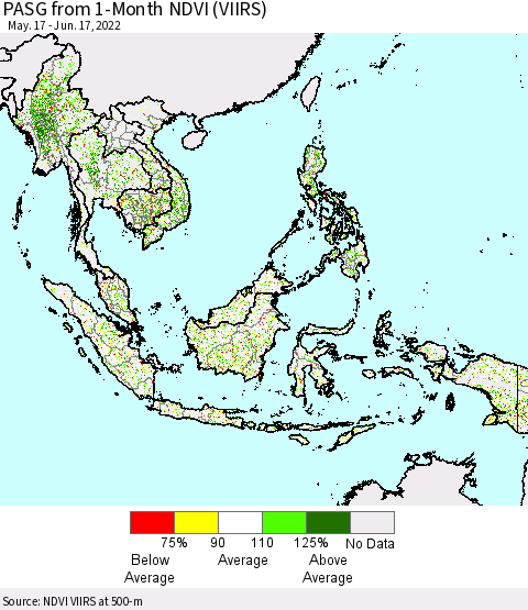 South East Asia PASG from 1-Month NDVI (VIIRS) Thematic Map For 6/10/2022 - 6/17/2022