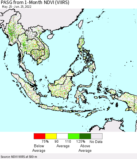 South East Asia PASG from 1-Month NDVI (VIIRS) Thematic Map For 6/18/2022 - 6/25/2022