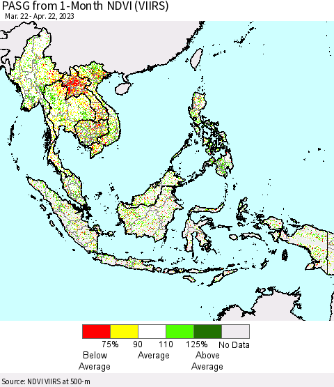 South East Asia PASG from 1-Month NDVI (VIIRS) Thematic Map For 4/15/2023 - 4/22/2023