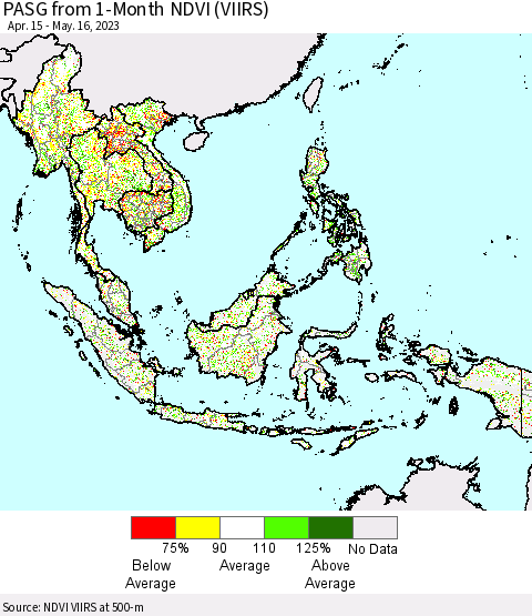 South East Asia PASG from 1-Month NDVI (VIIRS) Thematic Map For 5/9/2023 - 5/16/2023